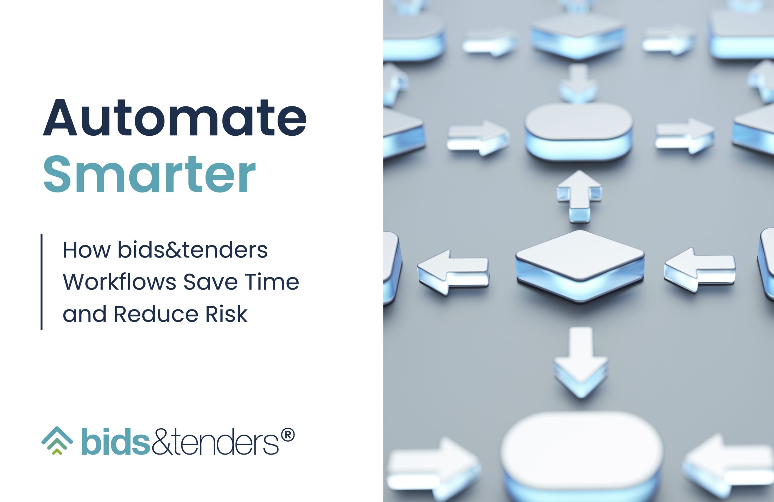 Bids&tenders automation graphic showing workflow icons and arrows, promoting how automated procurement workflows save time and reduce risk for purchasing teams.