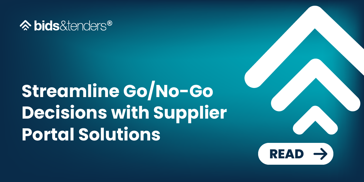 Graphic promoting a guide on streamlining go/no-go bidding decisions with supplier portal solutions, featuring the bids&tenders logo.